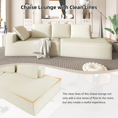 125 Stylish Chaise Lounge Modern Indoor Lounge Sofa Sleeper Sofa with Clean Lines for Living Room, Beige