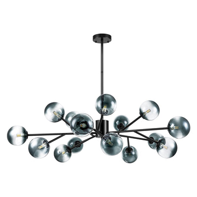 15-Light Modern Linear Sputnik Kitchen Island Light Branch Cluster Glass Globe Bubble Chandelier