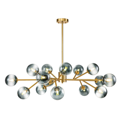 15-Light Modern Linear Sputnik Kitchen Island Light Branch Cluster Glass Globe Bubble Chandelier