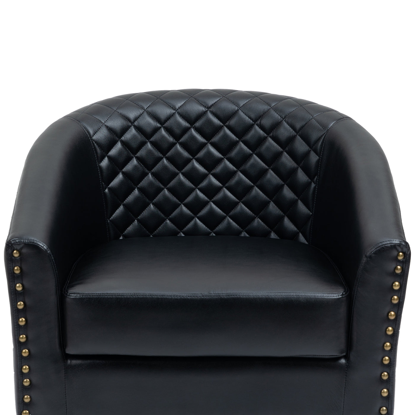 2 Set 29 W Vegan Leather Barrel Accent Chairs with Nailheads Trim