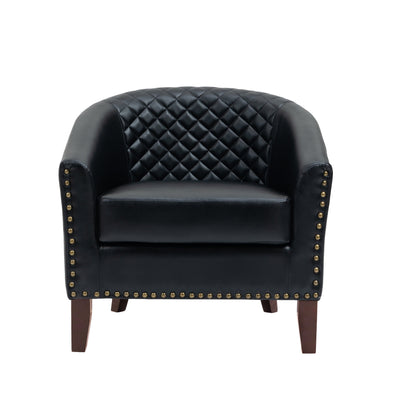 2 Set 29 W Vegan Leather Barrel Accent Chairs with Nailheads Trim