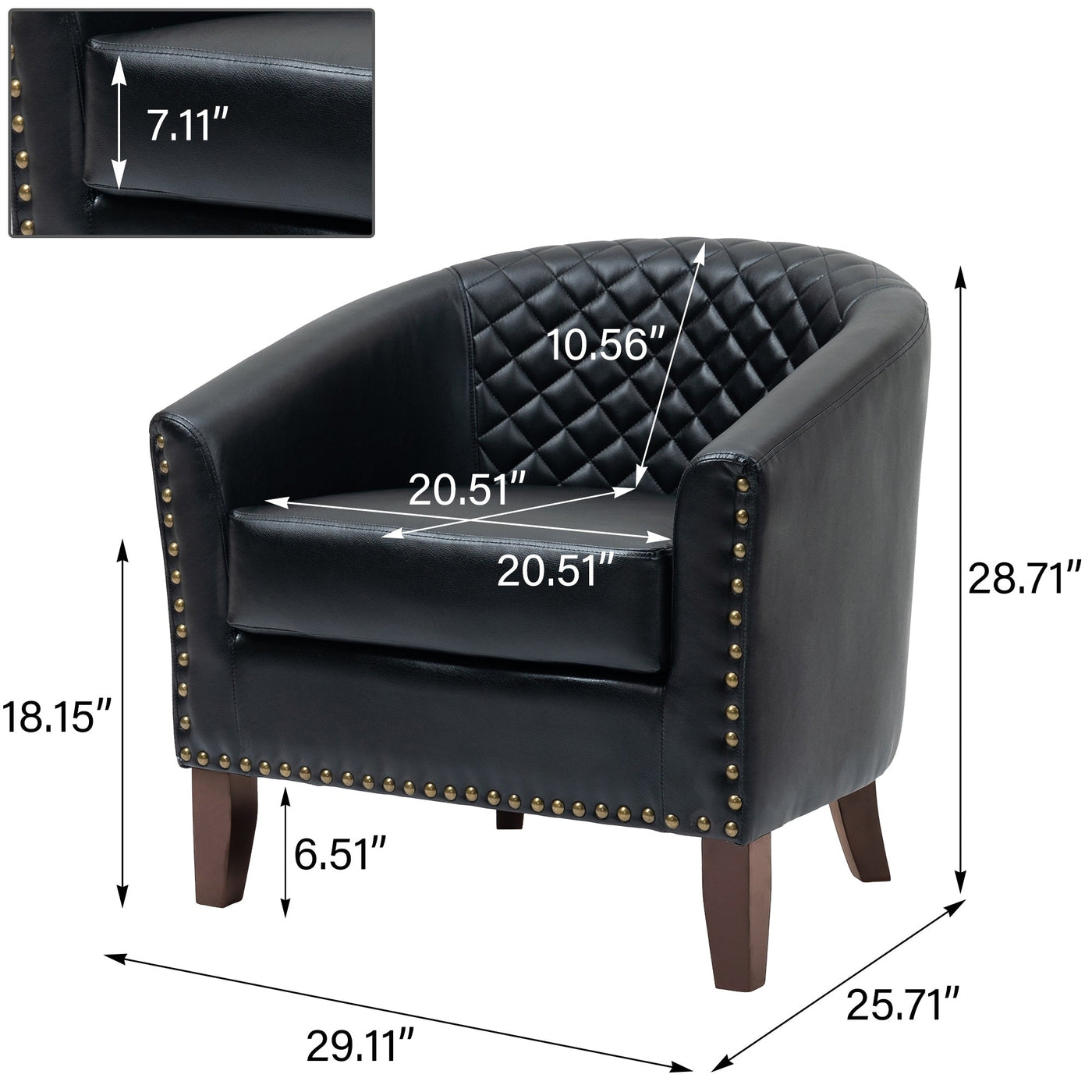 2 Set 29 W Vegan Leather Barrel Accent Chairs with Nailheads Trim