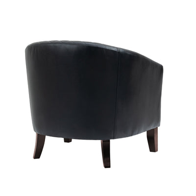 2 Set 29 W Vegan Leather Barrel Accent Chairs with Nailheads Trim