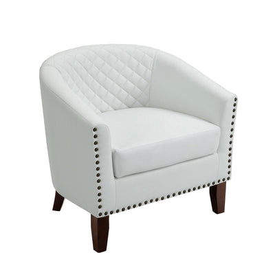 2 Set 29 W Vegan Leather Barrel Accent Chairs with Nailheads Trim