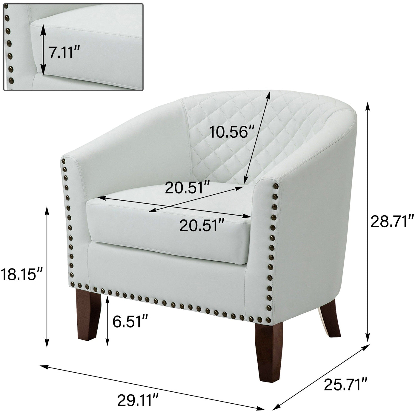 2 Set 29 W Vegan Leather Barrel Accent Chairs with Nailheads Trim
