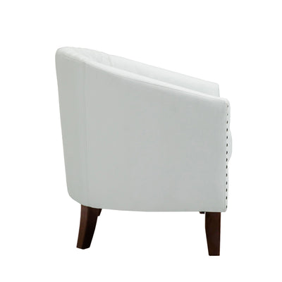 2 Set 29 W Vegan Leather Barrel Accent Chairs with Nailheads Trim
