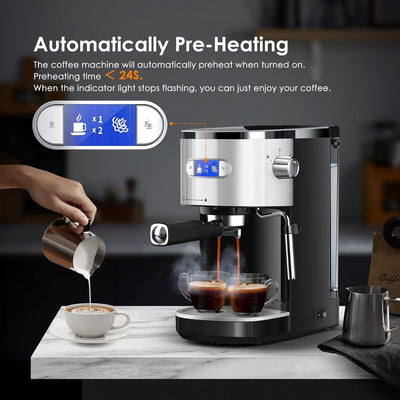 20 Bar Espresso Maker with Milk Frother Steam Wand, Cappuccino and Latte Machine for Household, Coffee Lovers Gift