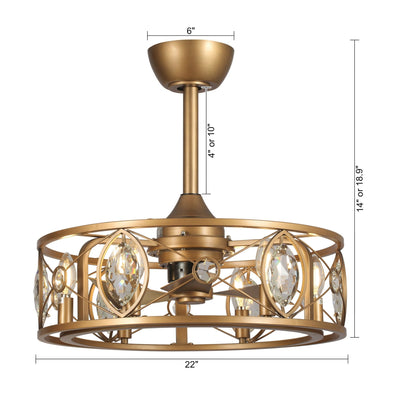 22 Modern Crystal Caged Ceiling Fan Chandelier with Remote