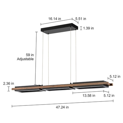 3/5-Light Integrated LED Linear Wood Chandelier Kitchen Island Pendant Light