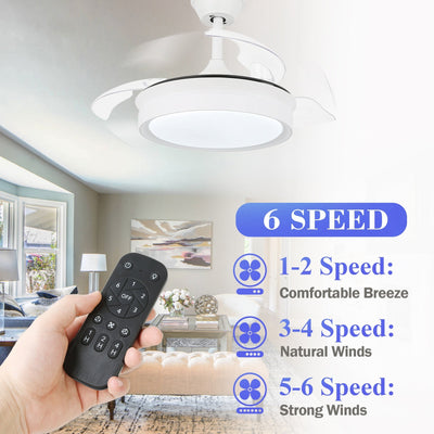 Bella Depot 36 Modern Retractable Ceiling Fan with Led Light, 6-Speed Reversible Blades with Remote