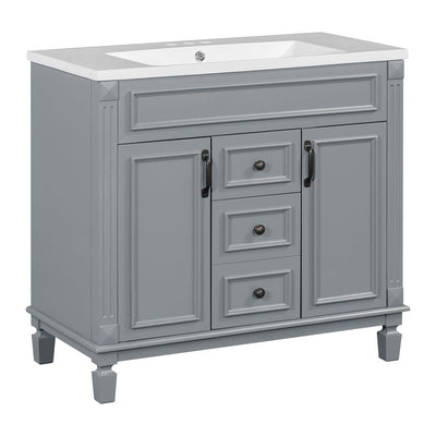 36'' Modern Bathroom Vanity with Top Sink and Mirror Cabinet,2 Doors and 2 Drawers