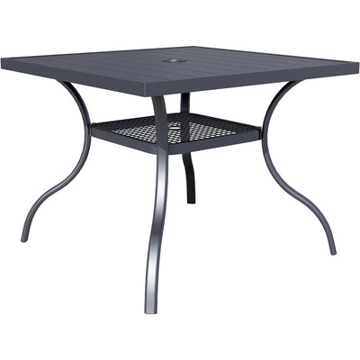 60 x 37 Outdoor Patio Rectangular Metal Slatted Dining Table with Umbrella Hole for 6 Person