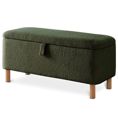 39.5 Off White Boucle Storage Ottoman Bench Sherpa Storage Bench Ottoman Foot Rest End of Bed for Living Room Bedroom,Wood Leg