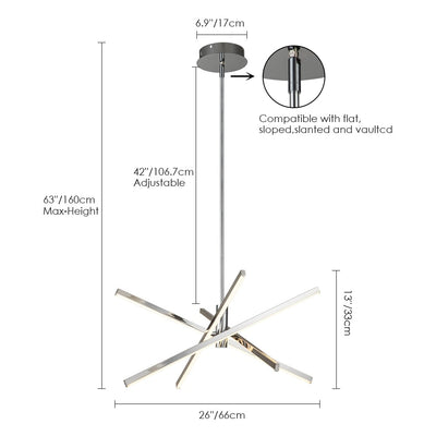Black/ Gold Modern Aluminum LED Chandelier Linear Sputnik Ceiling Pendant Light for Living/ Dining Room/ Kitchen