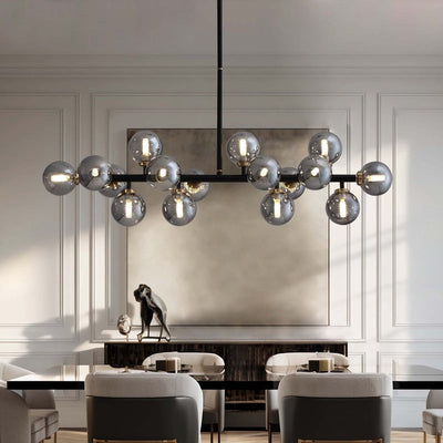 40 in. Linear Mid Century Modern Chandelier 16-Light Gold Brass Sputnik Pendant Light with Frosted Glass Globe for Dining Room