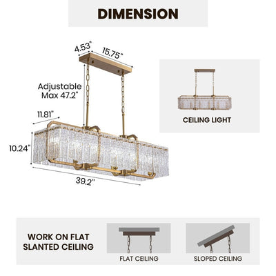 40 in. Linear Modern Crystal Chandeliers 16-Light Brass Gold Rectangular Chandelier for Dining Living Room Kitchen Island