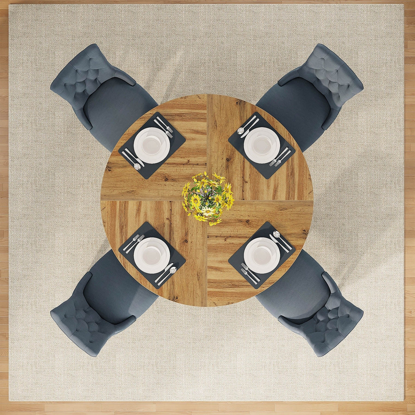 47 Round Dining Table for 4, Farmhouse Kitchen Table Small Dinner Table Wood Kitchen Table for Dining Room Living Room
