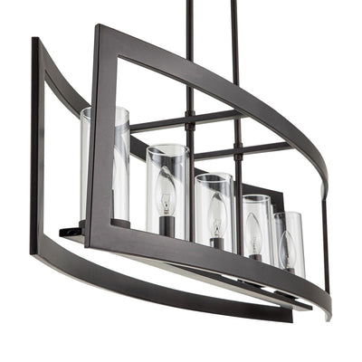5-Light Modern Industrial Linear Chandelier for Dining Room Farmhouse Cylinder Clear Glass Chandelier Kitchen Island Lights