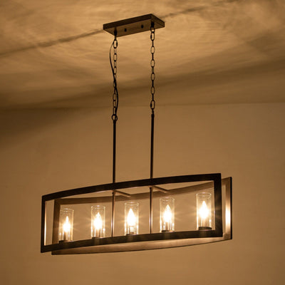 5-Light Modern Industrial Linear Chandelier for Dining Room Farmhouse Cylinder Clear Glass Chandelier Kitchen Island Lights