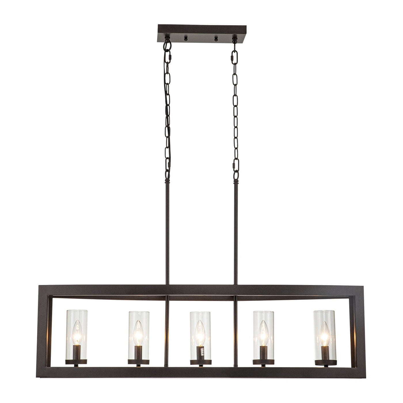 5-Light Modern Industrial Linear Chandelier for Dining Room Farmhouse Cylinder Clear Glass Chandelier Kitchen Island Lights