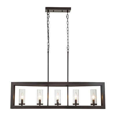 5-Light Modern Industrial Linear Chandelier for Dining Room Farmhouse Cylinder Clear Glass Chandelier Kitchen Island Lights