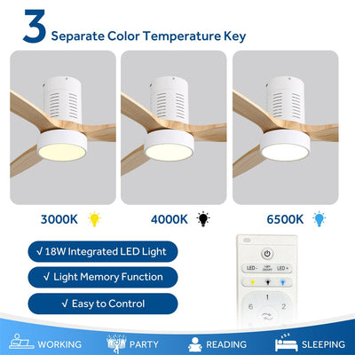 52 Inch Farmhouse Style Flush Mount Ceiling Fan with Light and Remote Control, Reversible DC Motor