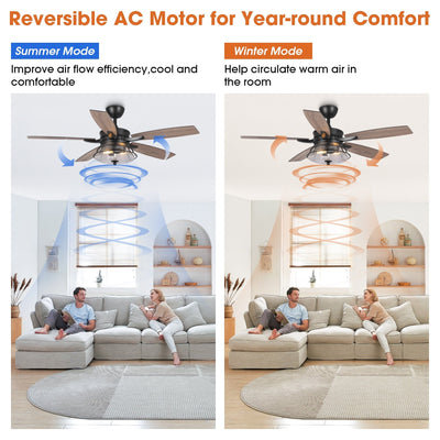 52 Industrial Seeded Glass Black Decorative Ceiling Fan with Remote and Light Kit