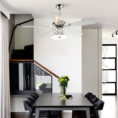 52 Modern 4-Light Chandelier Crystal Ceiling Fan with Remote