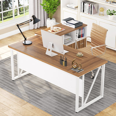 63 L-Shaped Computer Desk with 47 inches Lateral File Cabinet, Executive Desk Home Office Furniture Desk Set