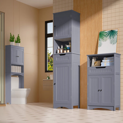 67'' Tall Bathroom Narrow Linen Cabinet, 5 Tiers Solid Wood Freestanding Storage Cabinet