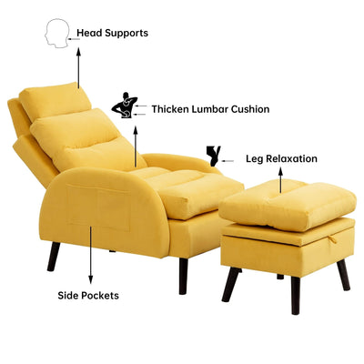 HOMYKA Accent Lounge Chair with Adjustable Backrest Storage Ottoman