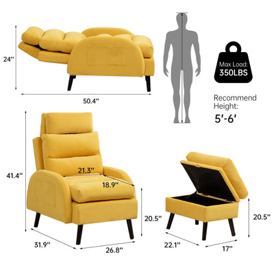 HOMYKA Accent Lounge Chair with Adjustable Backrest Storage Ottoman