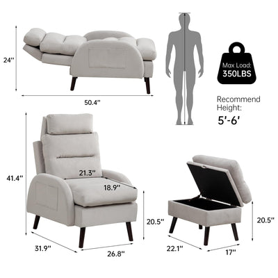 HOMYKA Accent Lounge Chair with Adjustable Backrest Storage Ottoman
