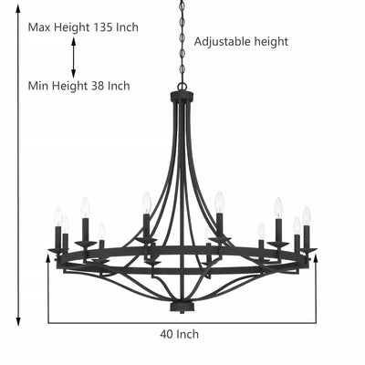 Fidenza 12-light Modern Farmhouse Empire Wagon Wheel Chandelier with UL - D40'' * H135''