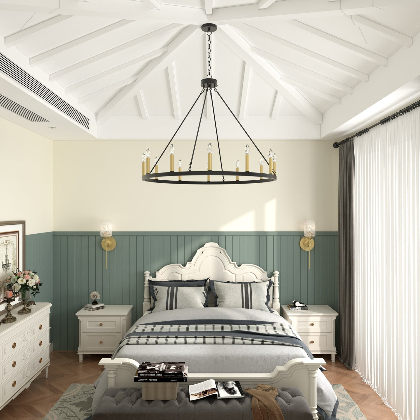 Acroma 12-light Farmhouse 40In Wagon Wheel Chandelier with UL - 40'' D x 138'' H