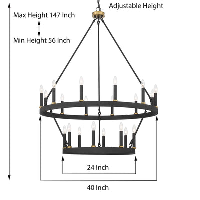 Acroma 20-light Modern Farmhouse 40In Round Wagon Wheel Chandelier with UL