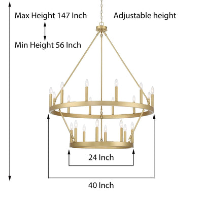 Acroma 20-light Modern Farmhouse 40In Round Wagon Wheel Chandelier with UL