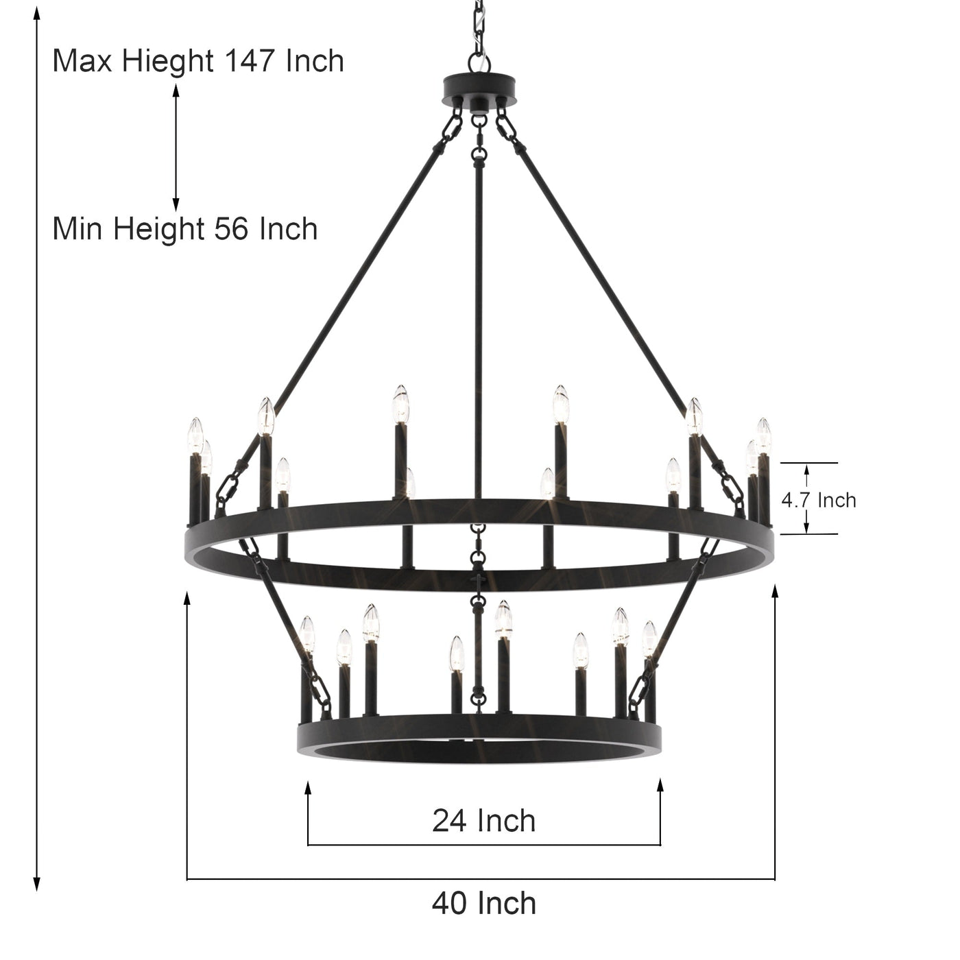 Acroma 20-light Modern Farmhouse 40In Round Wagon Wheel Chandelier with UL