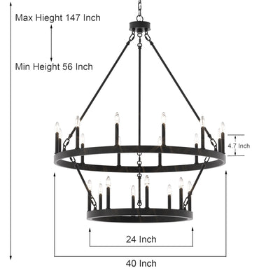 Acroma 20-light Modern Farmhouse 40In Round Wagon Wheel Chandelier with UL
