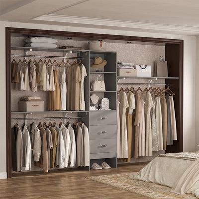 Rackcog 120'' Adjustable Closet Organizer with Drawers, Closet System with DIY Shelves for Reach-in and Walk-in Closet