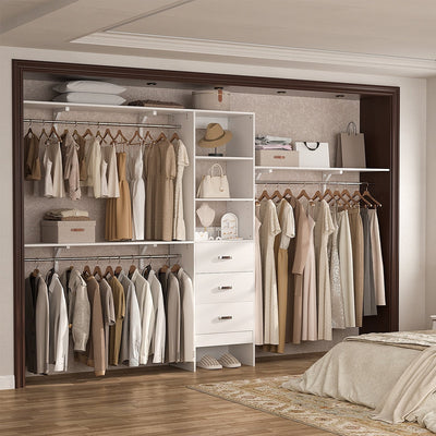 Rackcog 120'' Adjustable Closet Organizer with Drawers, Closet System with DIY Shelves for Reach-in and Walk-in Closet