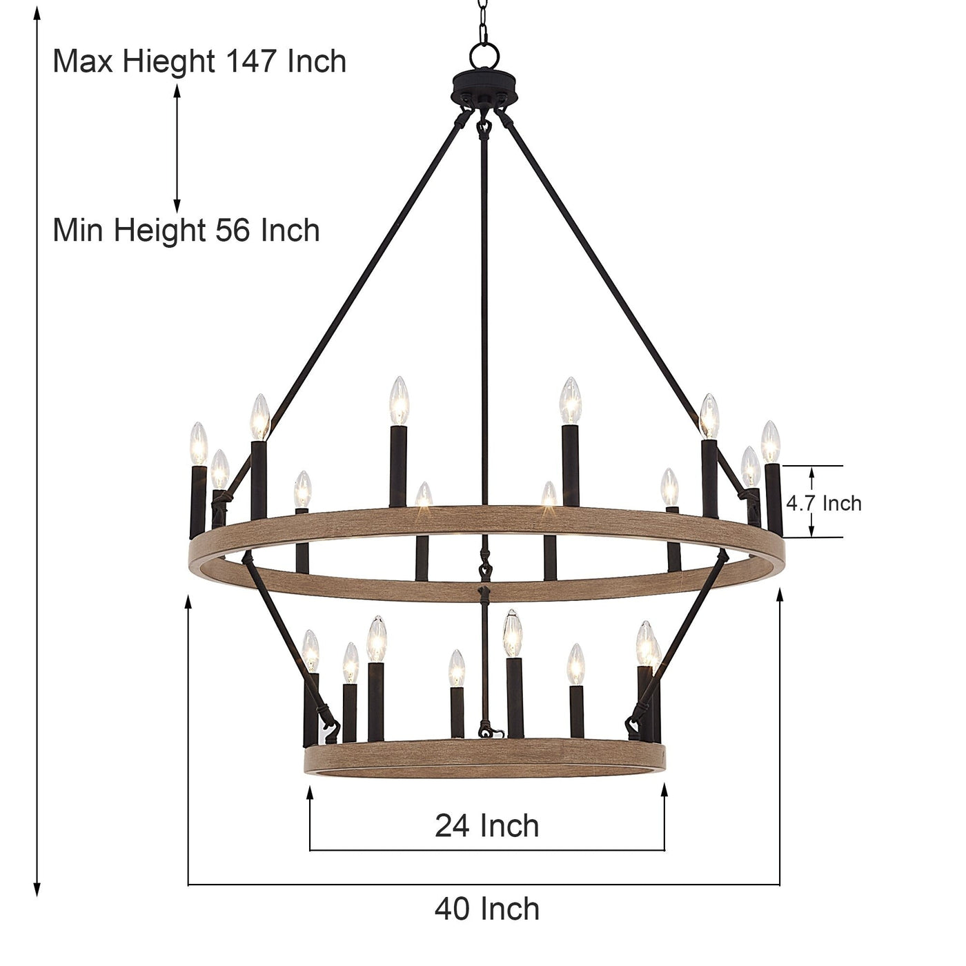 Acroma 20-light Modern Farmhouse 40In Round Wagon Wheel Chandelier with UL