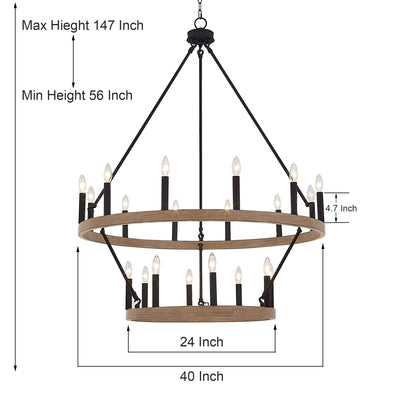 Acroma 20-light Modern Farmhouse 40In Round Wagon Wheel Chandelier with UL