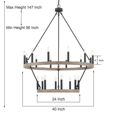 Acroma 20-light Modern Farmhouse 40In Round Wagon Wheel Chandelier with UL