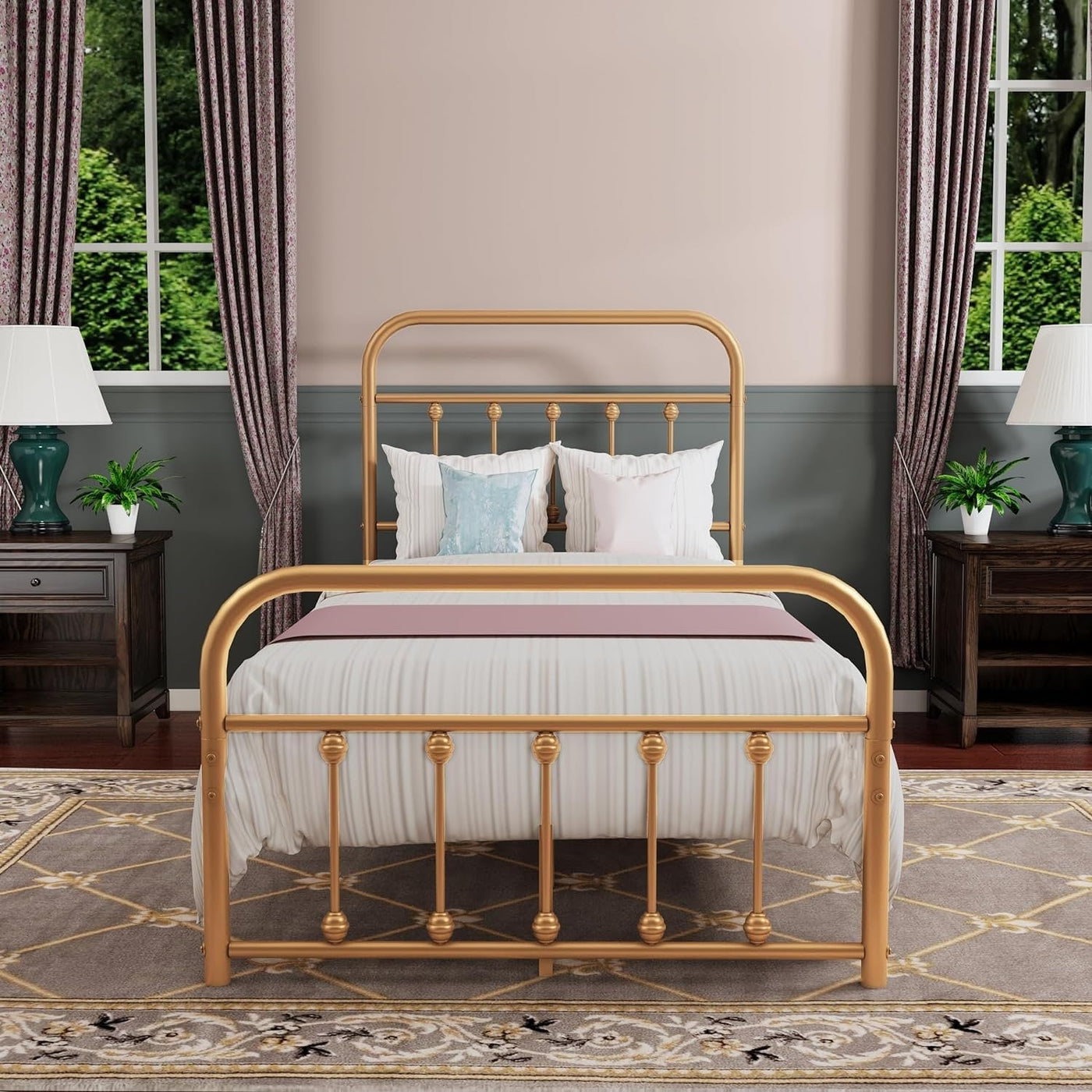 Alazyhome Simple Vintage Metal Platform Bed Frame, Easy-Assembly