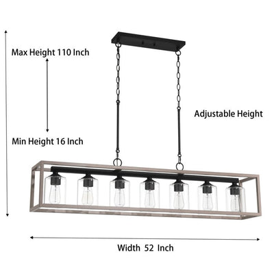 Allegray 52in Farmhouse 7-light Linear Chandelier Rectangle Kitchen Island Pendant