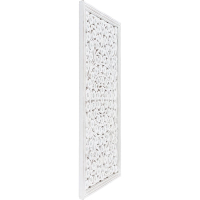 Allen White Washed Hand Carved 48x28-inch Wall Panel with Mirror Inlay