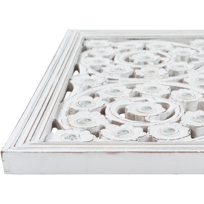 Allen White Washed Hand Carved 48x28-inch Wall Panel with Mirror Inlay