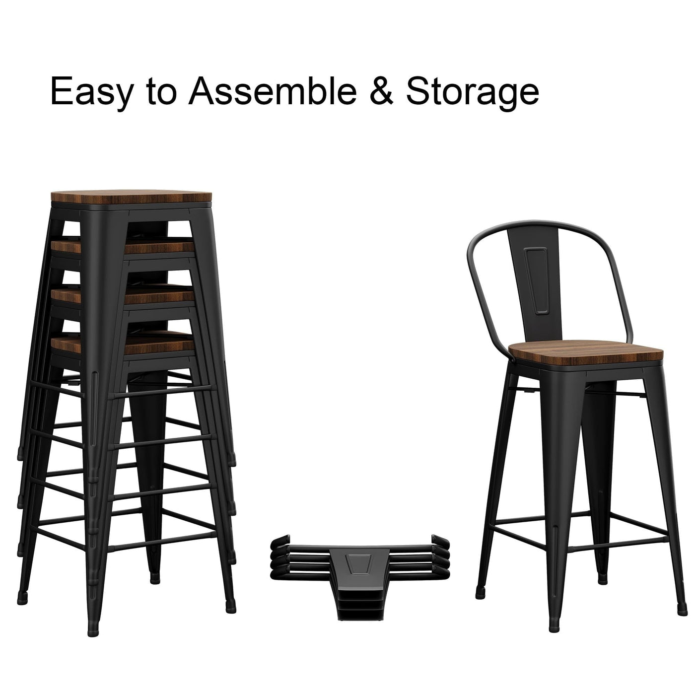 Andeworld farmhouse bar stools ,counter height bar stools set of 4 - Set of 4