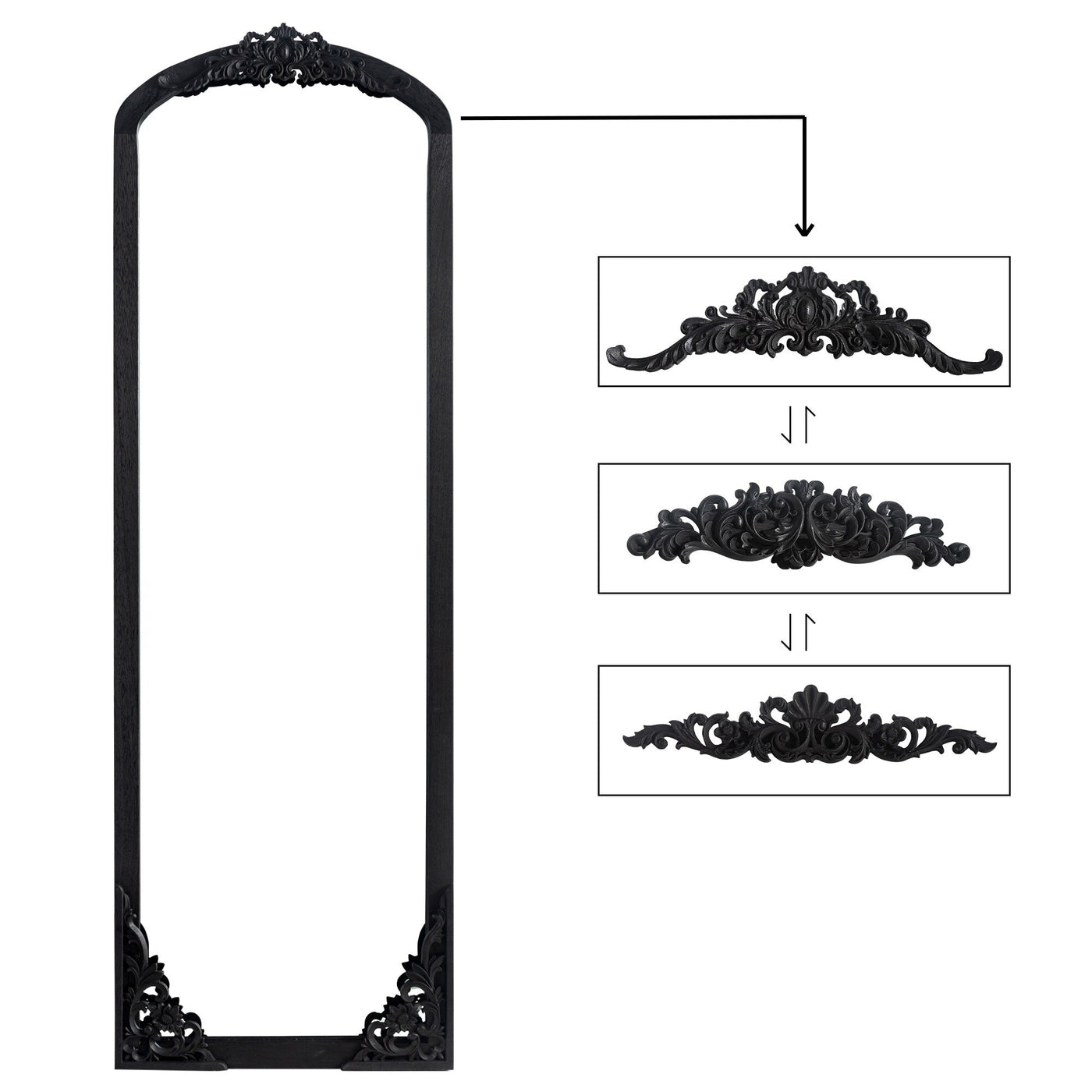 Arched Full-Length Solid Wood Carving Floor Mirror